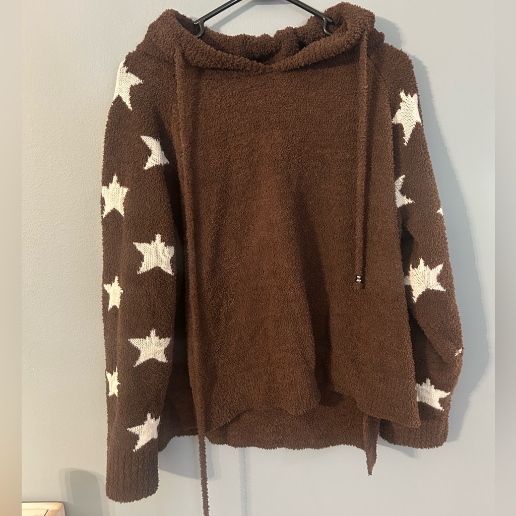 Cozy Brown Star Sweater With Hood